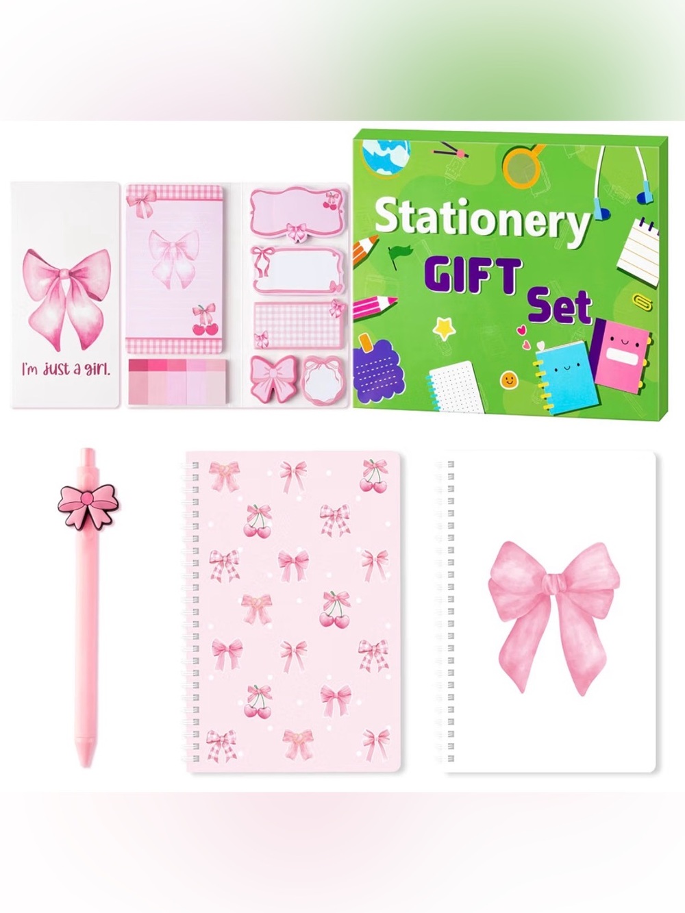 Pink Bow & Cherries Stationary Gift Set